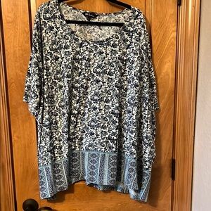 Ulla Popken Floral Blue and White Top